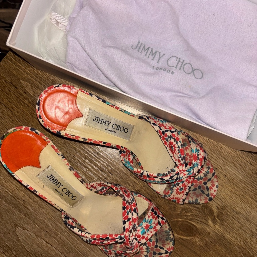 Jimmy Choo Orange Kitten Heels With Dust Bag and Box